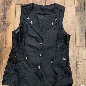 Vintage Black Sleeveless Button-Up Vest